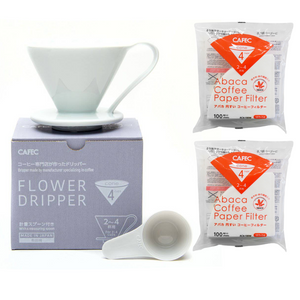 Gift Set | CAFEC Cup 4 Big Pour-Over Flower Dripper | CFD-4WHITE + 2packs of AC4-100W  pour over coffee