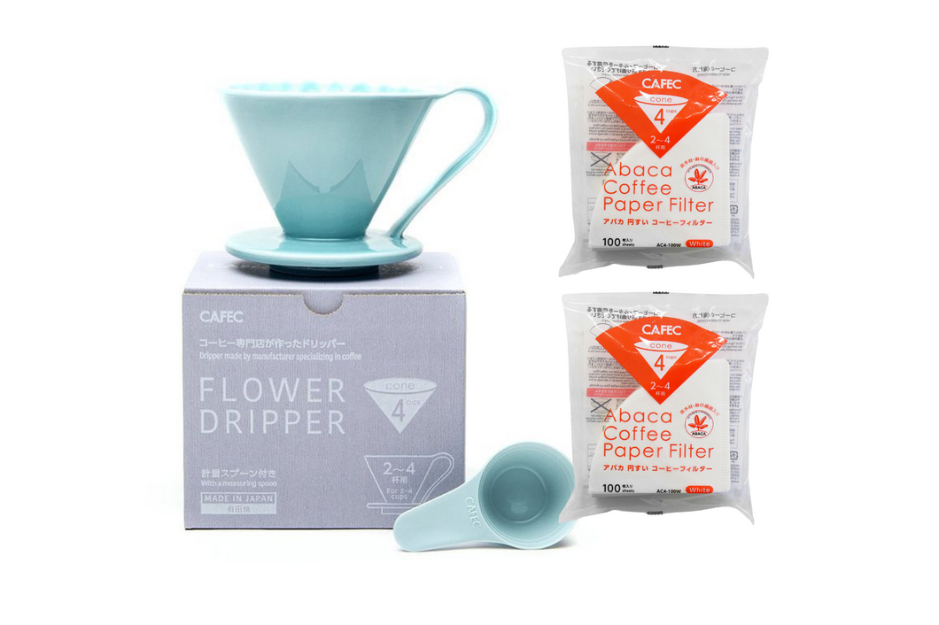 Gift Set | CAFEC Cup 4 Big Pour-Over Flower Dripper | CFD-4BLUE + 2packs of AC4-100W