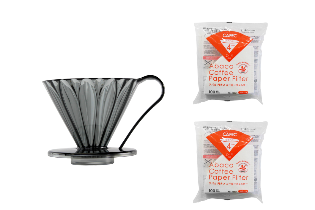 Gift Set | CAFEC Cup 4 Big Pour-Over Tritan Flower Dripper | TFD-4BK + 2packs of AC4-100W