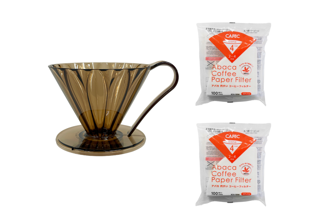 Gift Set | CAFEC Cup 4 Big Pour-Over Tritan Flower Dripper | TFD-4CPB + 2packs of AC4-100W