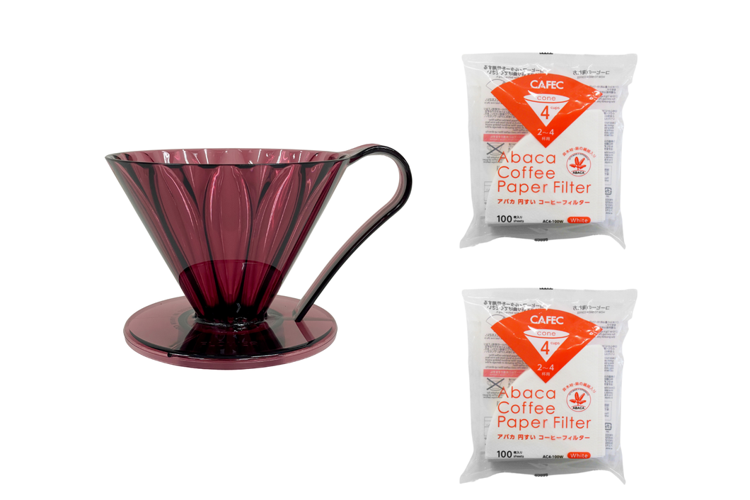 Gift Set | CAFEC Cup 4 Big Pour-Over Tritan Flower Dripper | TFD-4CWR + 2packs of AC4-100W