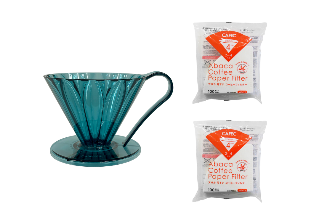 Gift Set | CAFEC Cup 4 Big Pour-Over Tritan Flower Dripper | TFD-4CBG + 2packs of AC4-100W