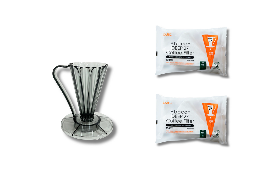 CAFEC GIFT SET | Pour-Over Flower Dripper DEEP 27 | FDD-27CB + 2 packs of AFD27-100W