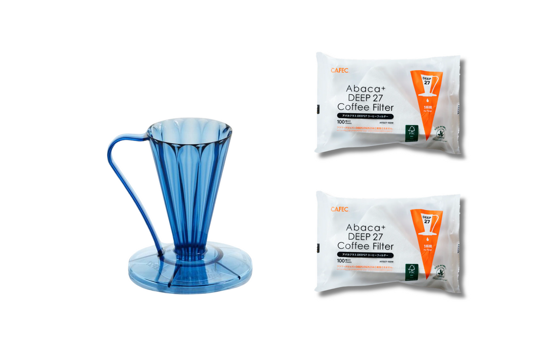 CAFEC GIFT SET | Pour-Over Flower Dripper DEEP 27 | FDD-27CN + 2 packs of AFD27-100W