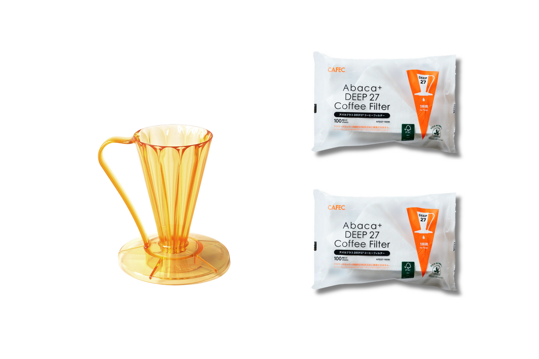 CAFEC GIFT SET | Pour-Over Flower Dripper DEEP 27 | FDD-27TG + 2 packs of AFD27-100W