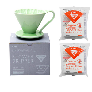 Gift Set | CAFEC Cup 4 Big Pour-Over Flower Dripper | CFD-4GREEN + 2packs of AC4-100W pour over coffee