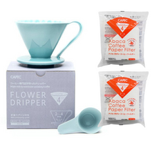 Load image into Gallery viewer, Gift Set | CAFEC Cup 4 Big Pour-Over Flower Dripper | CFD-4BLUE + 2packs of AC4-100W pour over coffee

