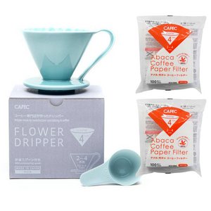Gift Set | CAFEC Cup 4 Big Pour-Over Flower Dripper | CFD-4BLUE + 2packs of AC4-100W pour over coffee
