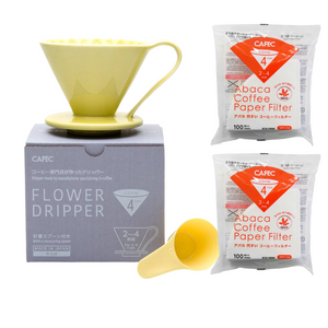 Gift Set | CAFEC Cup 4 Big Pour-Over Flower Dripper | CFD-4YELLOW + 2packs of AC4-100W pour over coffee