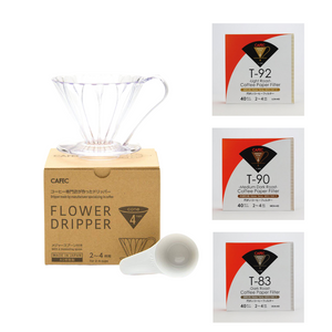 Gift Set | CAFEC Cup 4 Big Pour-Over Flower Dripper | PFD-4 + LC4-40W, MC4-40W, DC4-40W (Clear)